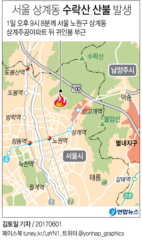 [그래픽] 서울 상계동 수락산서 산불 발생
