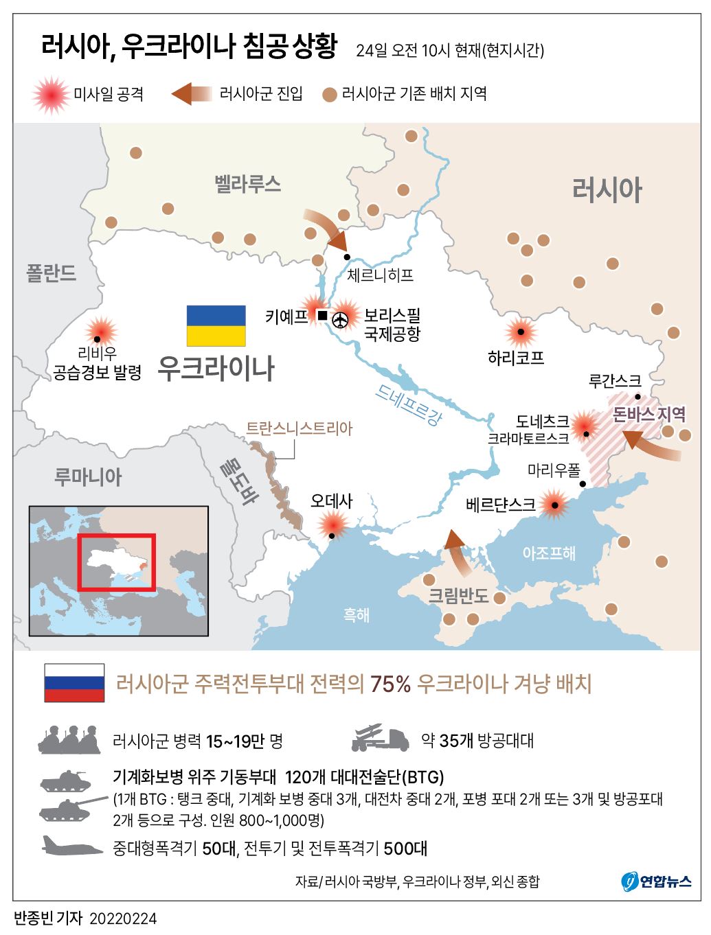 그래픽] 러시아, 우크라이나 침공 상황 | 연합뉴스