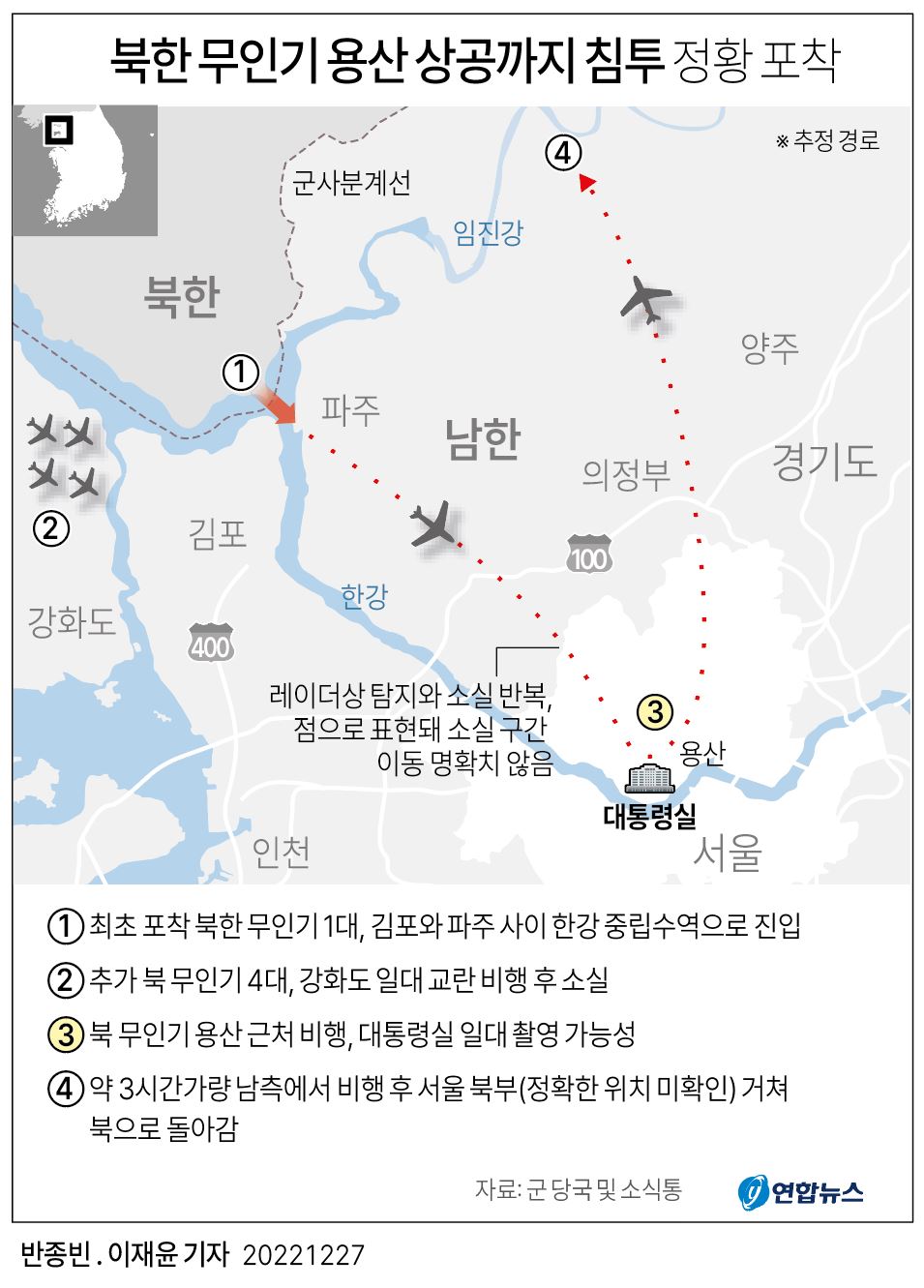 [그래픽] 북한 무인기 용산 상공까지 침투 정황