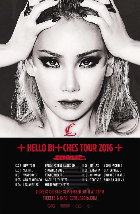 This photo, released by YG Entertainment, is a promotional poster for South Korean singer-rapper CL's North American tour, "Hello Bitches Tour 2016." (Yonhap)