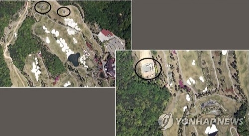 North Korea's Korean Central TV Broadcasting Station released what it claims are satellite images of the Terminal High Altitude Area Defense system deployed in South Korea's Seongju county on May 8, 2017. (For Use Only in the Republic of Korea. No Redistribution) (Yonhap)