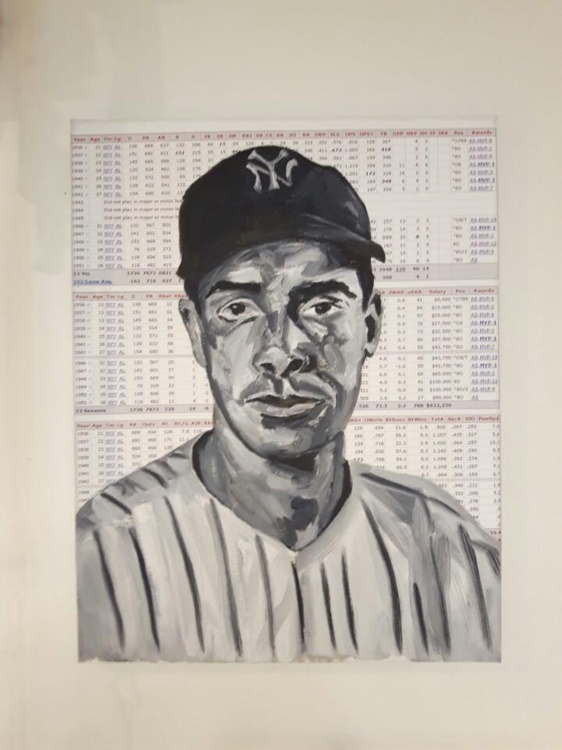 This photo shows Andy Brown's portrait of former Major League Baseball star Joe DiMaggio. (Yonhap)