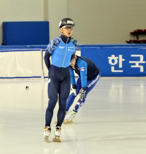 Russian short track speed skater Victor An practices at Korea National Sport University in Seoul on Dec. 6, 2017. (Yonhap)