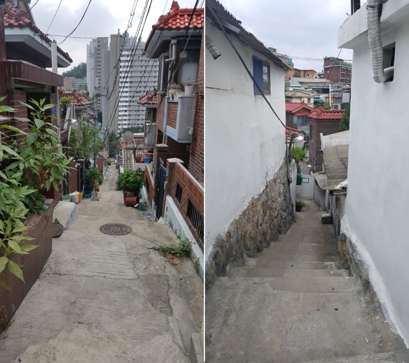 These photos taken on Aug. 6, 2018, show narrow alleyways in Samyang-dong, northern Seoul. (Yonhap)
