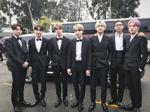 This photo of BTS ahead of the 61st Grammy Awards on Feb. 10, 2019 (U.S. time), was provided by Big Hit Entertainment. (Yonhap)