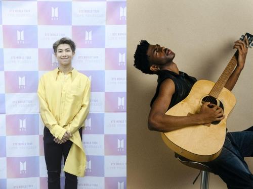 These images of RM (L) and Lil Nas X are provided by Big Hit Entertainment. (PHOTO NOT FOR SALE) (Yonhap)
