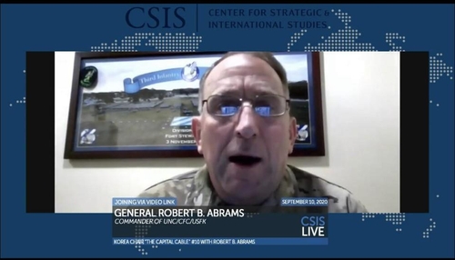 The image from the website of the Center for Strategic & International Studies shows Gen. Robert Abrams, commander of U.S. Forces Korea, speaking during a webinar hosted by the Washington-based think tank on Sept. 10, 2020. (Yonhap)