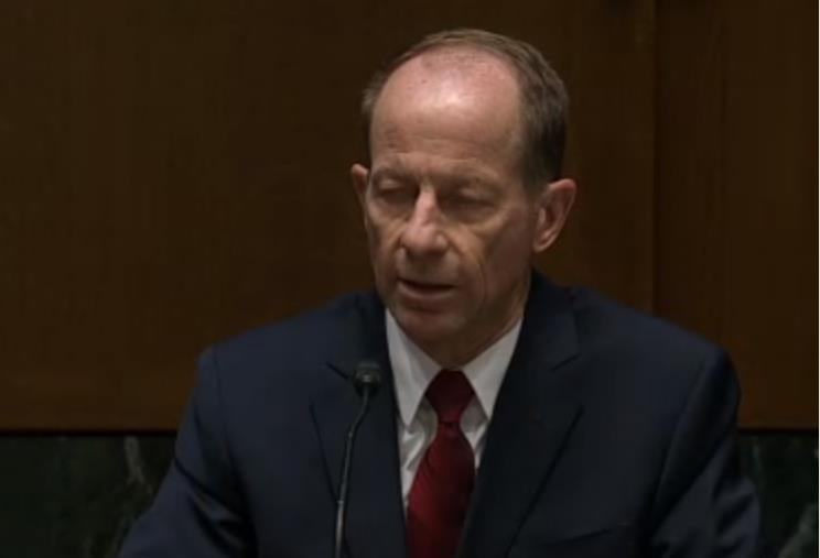 The captured image from the website of the Senate Foreign Relations Committee shows David Stilwell, assistant secretary of state for East Asian and Pacific Affairs, speaking in a committee hearing held in Washington on Sept. 17, 2020. (Yonhap)