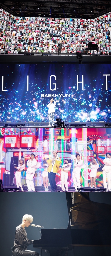 This image, provided by SM Entertainment on Jan. 4, 2020, shows screenshots from Baekhyun's online concert "Beyond Live - Baekhyun: Light." (PHOTO NOT FOR SALE) (Yonhap)