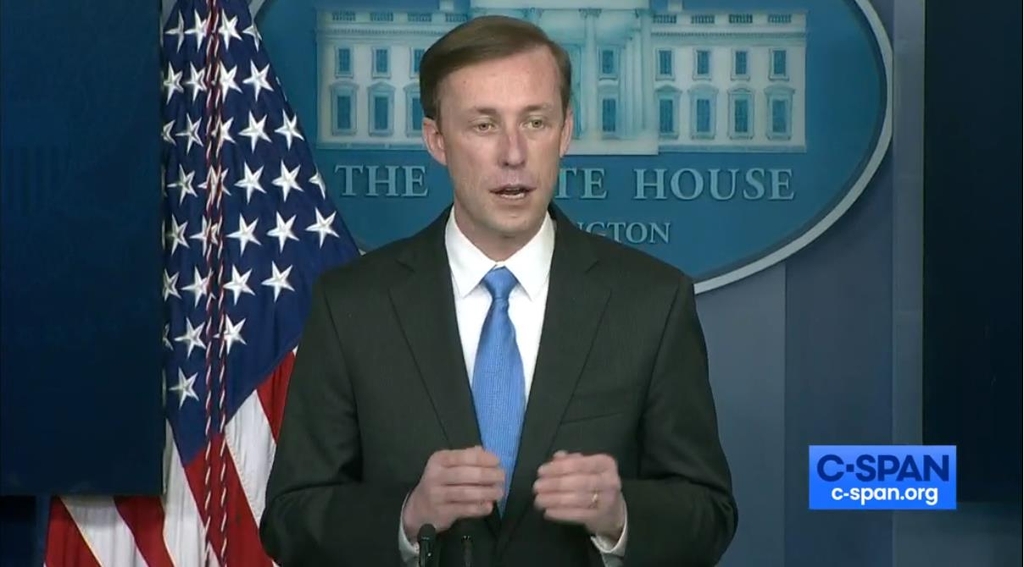 The captured image from the website of U.S. news network C-Span shows National Security Adviser Jake Sullivan speaking at a press briefing at the White House on Feb. 4, 2021. (PHOTO NOT FOR SALE) (Yonhap)