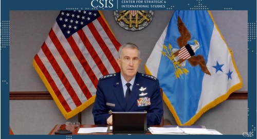 The captured image from the website of the Center for Strategic & Int'l Studies shows Gen. John Hyten, vice chairman of the U.S. Joint Chiefs of Staff, speaking in a webinar hosted by the Washignton-based think tank on Feb. 23, 2021. (Yonhap)