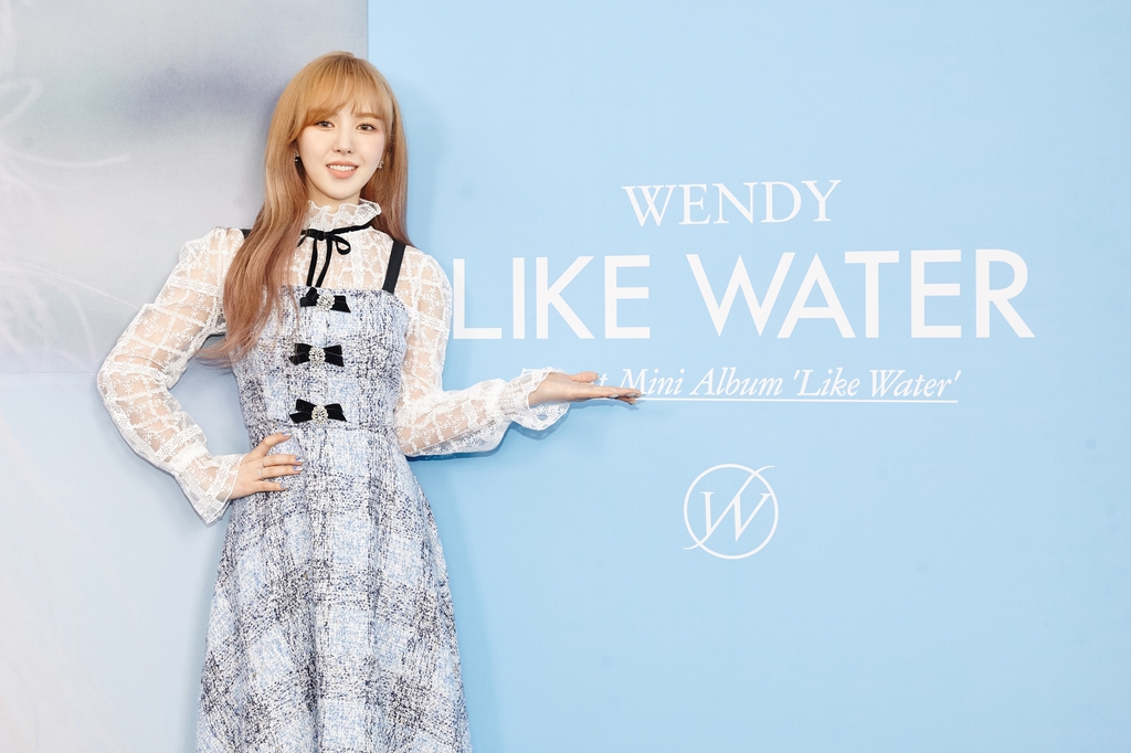 This photo, provided by SM Entertainment, shows Wendy of Red Velvet posing during a press conference for her solo debut album "Like Water" on April 5, 2021. (PHOTO NOT FOR SALE) (Yonhap)