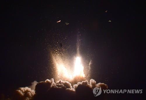 This photo, released by the defense ministry on Nov. 29, 2017, shows South Korea's surface-to-surface missile Hyunmoo -2 being fired. (Yonhap)