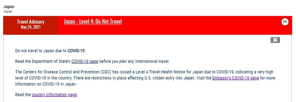 japan travel advisory usa