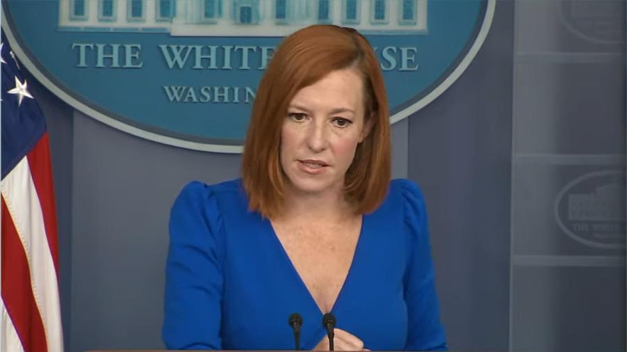 White House press secretary Jen Psakis seen answering questions during a press briefing at the White House on Oct. 1, 2021 in this image captured from the website of the White House. (Yonhap)