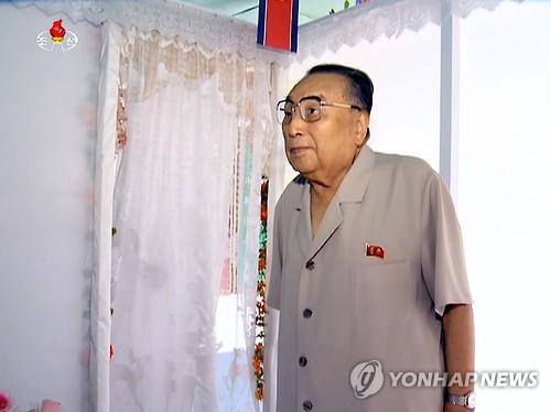 This 2015 file photo captured from North Korea's state TV shows Kim Yong-ju, a brother of the North's founder Kim Il-sung. Pyongyang's state media confirmed his death on Dec. 15, 2021. (For Use Only in the Republic of Korea. No Redistribution) (Yonhap)