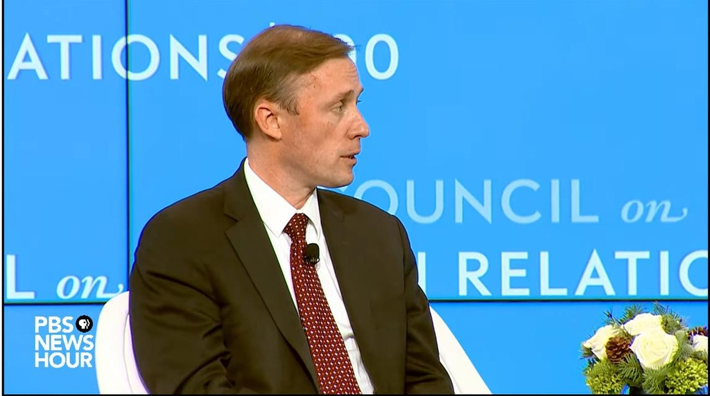 U.S. National Security Advisor Jake Sullivan is seen answering questions in a forum hosted by the New York-based Council on Foreign Relations think tank on Dec. 17, 2021 in this image captured from Youtube. (PHOTO NOT FOR SALE) (Yonhap)