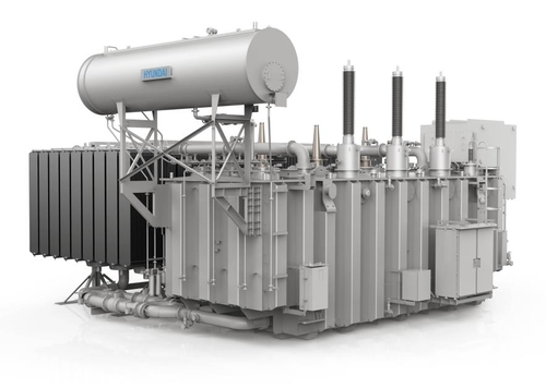 This image, provided by Hyundai Heavy Industries Group on Dec. 31, 2021, shows the 400kV 500 MVA ultrahigh pressure power transformer produced by its affiliate, Hyundai Electric & Energy Systems Co., and exported to the state-run Oman Electricity Transmission Co. (PHOTO NOT FOR SALE) (Yonhap)