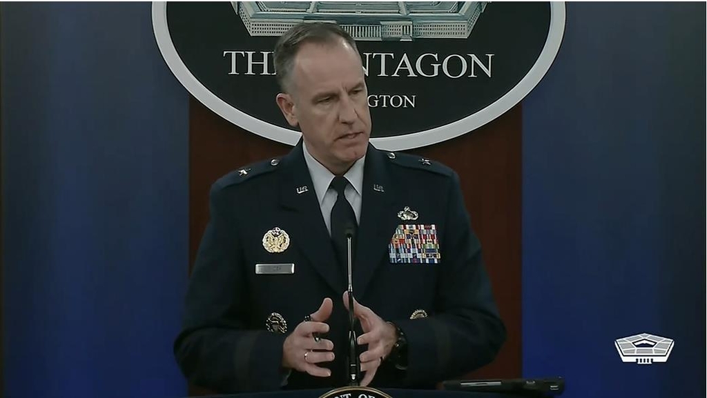 Brig. Gen. Pat Ryder, spokesperson for the U.S. Department of Defense, is seen answering questions during a daily press briefing at the Pentagon in Washington on Jan. 10, 2023 in this captured image. (Yonhap)