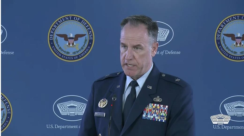 Department of Defense Press Secretary Brig. Gen. Pat Ryder is seen answering a question during a daily press briefing at the Pentagon in Washington on May 9, 2023 in this captured image. (Yonhap)