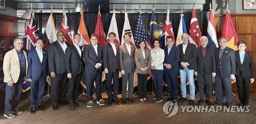 This photo, provided by South Korea's trade ministry, shows the ministerial meeting of the Indo-Pacific Economic Framework (IPEF) held in Detroit on May 27, 2023. (PHOTO NOT FOR SALE) (Yonhap)