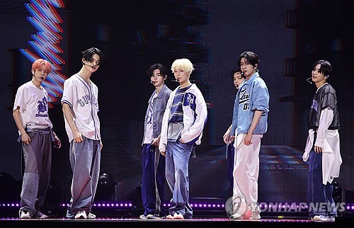 K-pop boy group Enhypen performs "XO," the main track of its upcoming second full-length album "Romance: Untold," during a media showcase in Seoul on July 11, 2024. (Yonhap)