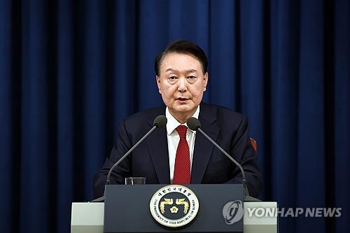 President Yoon Suk Yeol declares martial law during an emergency press briefing held at the presidential office in Seoul on Dec. 3, 2024, in this photo provided by his office. (PHOTO NOT FOR SALE) (Yonhap)