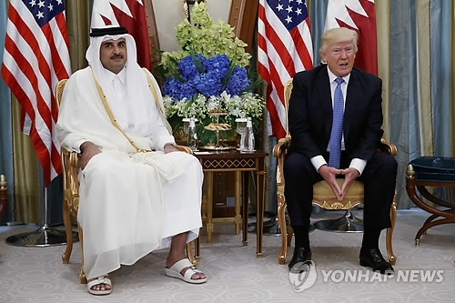 카타르 국왕와 회담하는 도널드 트럼프 미국 대통령(오른쪽0[AP=연합뉴스]