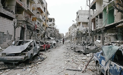 시리아군의 폭격받은 지역