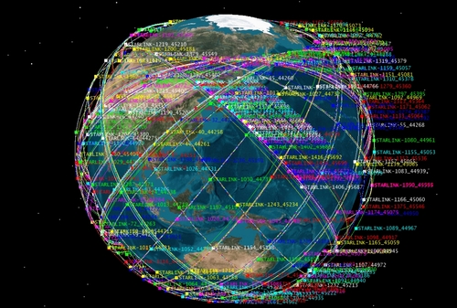 지구 상공에 떠 있는 스타링크 인공위성의 궤도