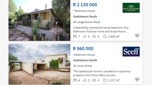 남아공 온라인 부동산 거래 웹사이트의 주택 광고