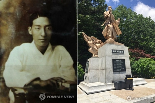 박재혁 의사(왼쪽)와 박 의사 동상(오른쪽)