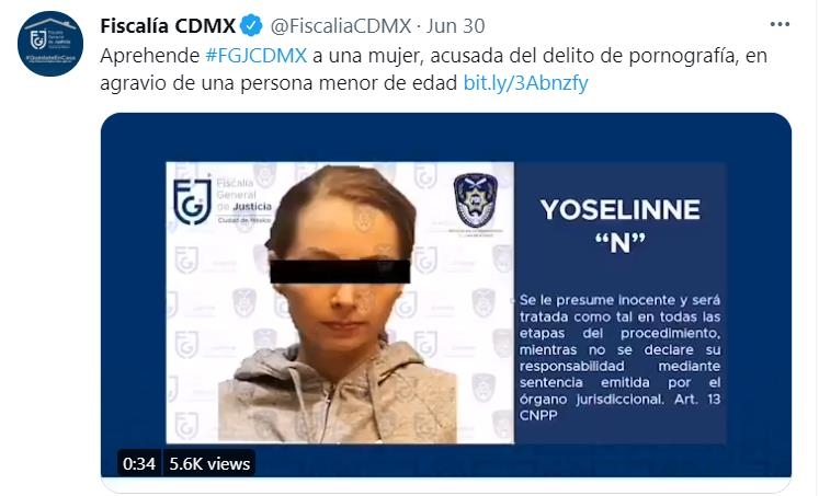 요스톱 체포 사실 알리는 멕시코시티 검찰 트윗