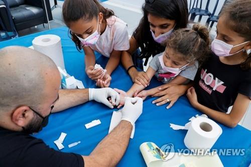개학 앞두고 코로나19 항체 검사하는 이스라엘 어린이들