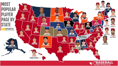 미국 지도 절반에 오타니 얼굴…선수 페이지 방문도 MLB 1등