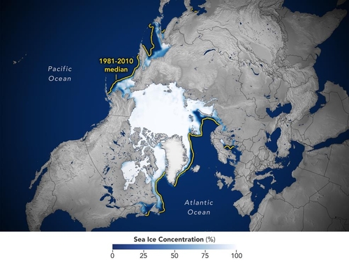 지난 겨울 북극바다 얼음 우리나라 면적 8배 가까이 줄어