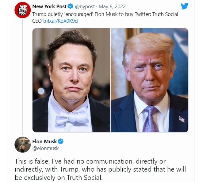 'Trump Recommends Takeover of Twitter' Article and Musk's Comments