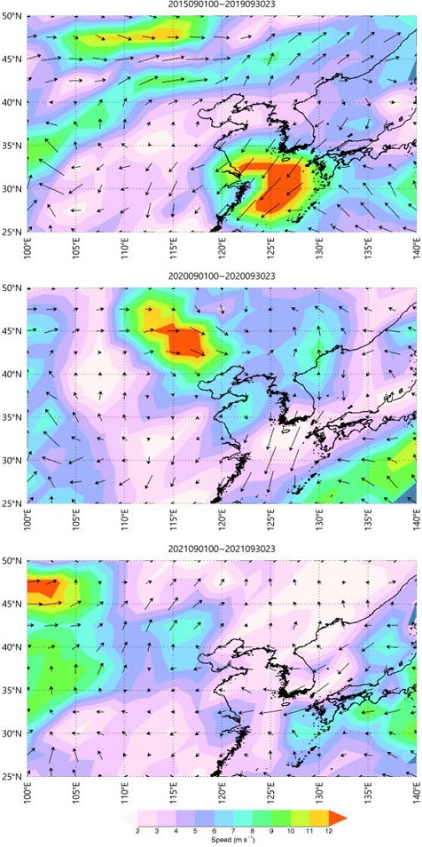 NCEP/NCAR 재분석 자료를 이용한 9월 평균 바람 벡터
