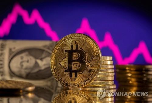 비트코인 모형과 미국 달러화, 주가 그래프