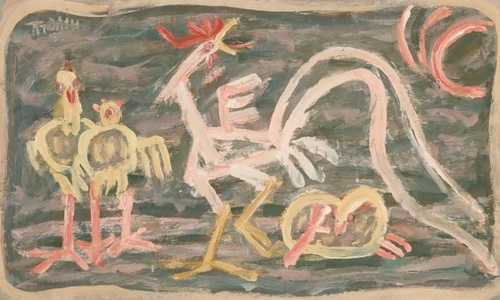 이중섭의 1950년대 전반 작품인 '닭과 병아리'