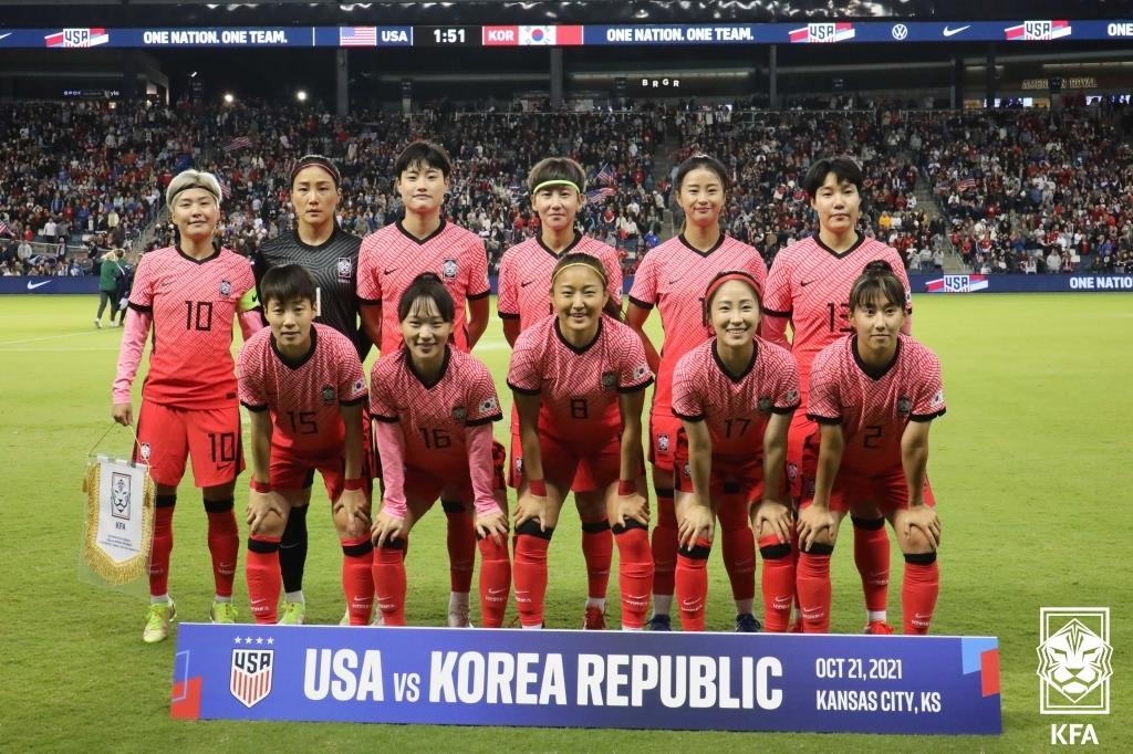 2021년 미국 원정 평가전 당시 여자 축구 대표팀