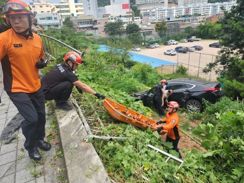 70대 운전자 몰던 승용차 난간 뚫고 2ｍ 아래로 추락