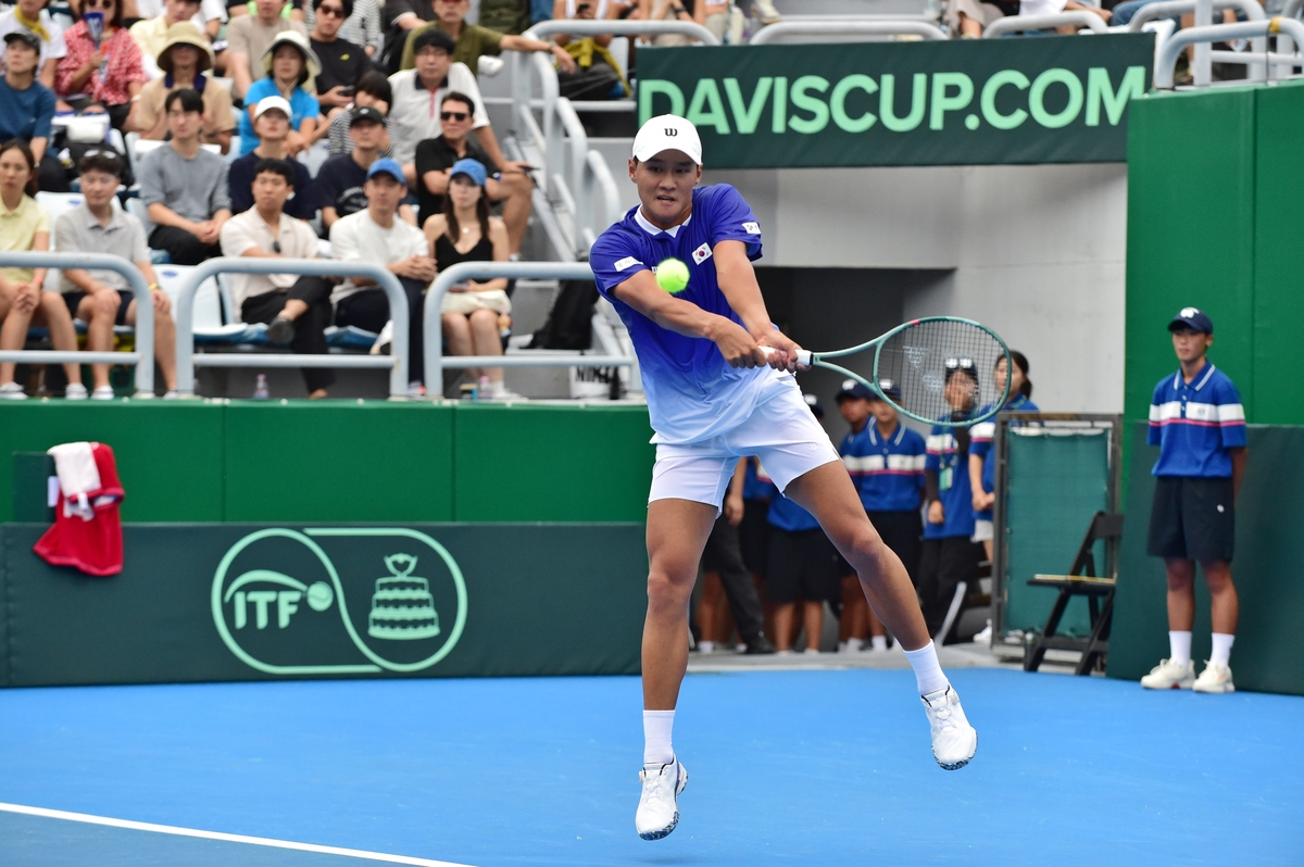 권순우의 12일 데이비스컵 경기 모습. 