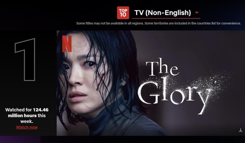 La imagen, capturada del sitio web de Netflix, muestra que la segunda parte de la serie surcoreana de suspense y venganza "The Glory" encabeza el listado de programas televisivos de habla no inglesa en la semana del 6-12 de marzo. (Prohibida su reventa y archivo)
