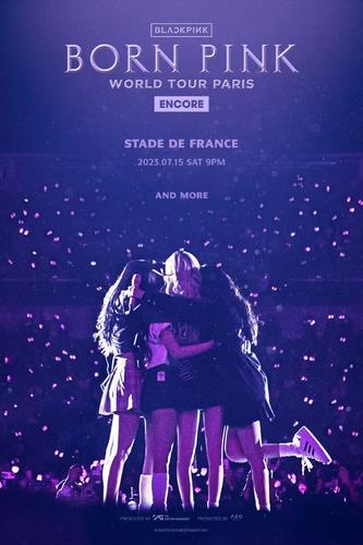 La foto, proporcionada por YG Entertainment, muestra un póster del concierto "encore" en París de BLACKPINK, que se llevará a cabo el 15 de julio de 2023. (Prohibida su reventa y archivo)