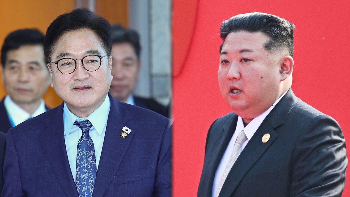 El presidente parlamentario surcoreano saluda con un apretón de manos al líder norcoreano en Pekín