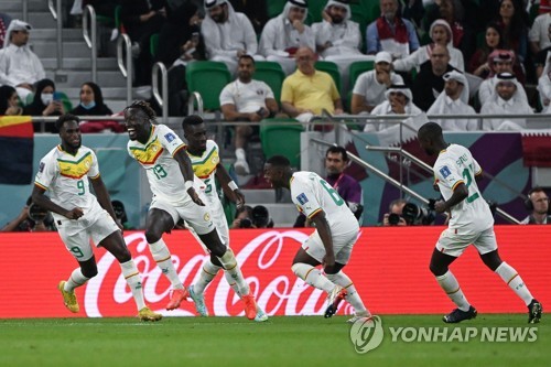 파마라 디에디우의 골에 기뻐하는 세네갈 선수들