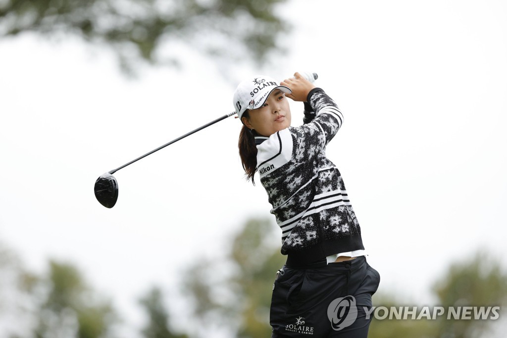 In this Getty Images photo, Ko Jin-young of South Korea hits her tee shot on the second hole during the final round of the Cognizant Founders Cup at Mountain Ridge Country Club in West Caldwell, New Jersey, on Oct. 10, 2021. (Yonhap)