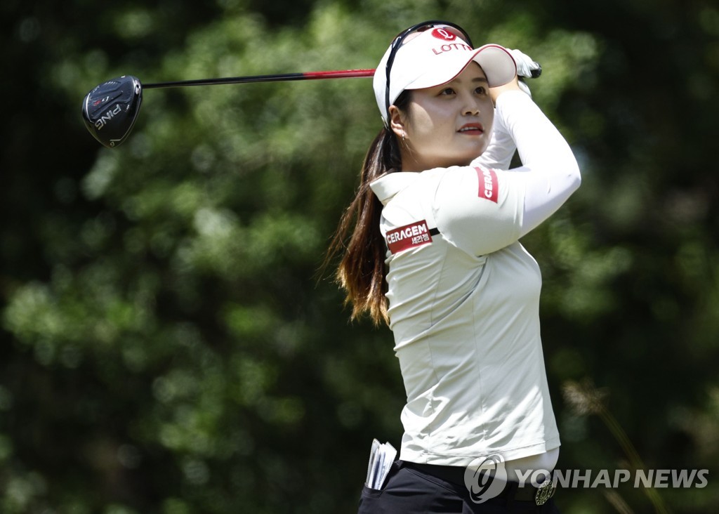 In this Getty Images photo, Choi Hye-jin of South Korea tees off on the second hole during the final round of the U.S. Women's Open at Pine Needles Lodge & Golf Club in Southern Pines, North Carolina, on June 5, 2022. (Yonhap)