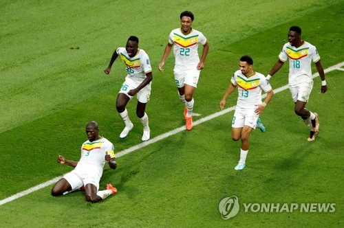 에콰도르전에서 승리하고 자축하는 세네갈 선수단